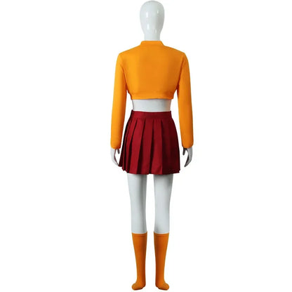 Halloween Velma Cosplay Costume Orange Short Skirt Uniform Women Orange Socks Top Skirt Halloween Party Carnival Set