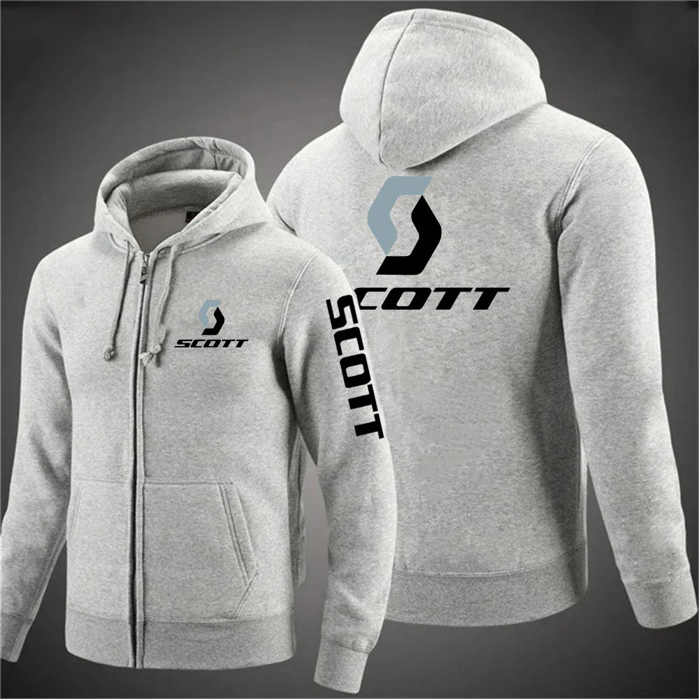 2025 Men's fashion casual SCOTT Hoodies hip hop sweatshirt Street hip hop hooded sweatshirt solid color zipper coat
