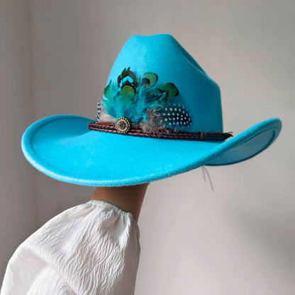 Chapeau de cowboy occidental à large bord pour homme, casquettes d'église Everche, Fascinateur vintage, chapeau de cowgirl jazz, zones bre, nouveau, 9cm