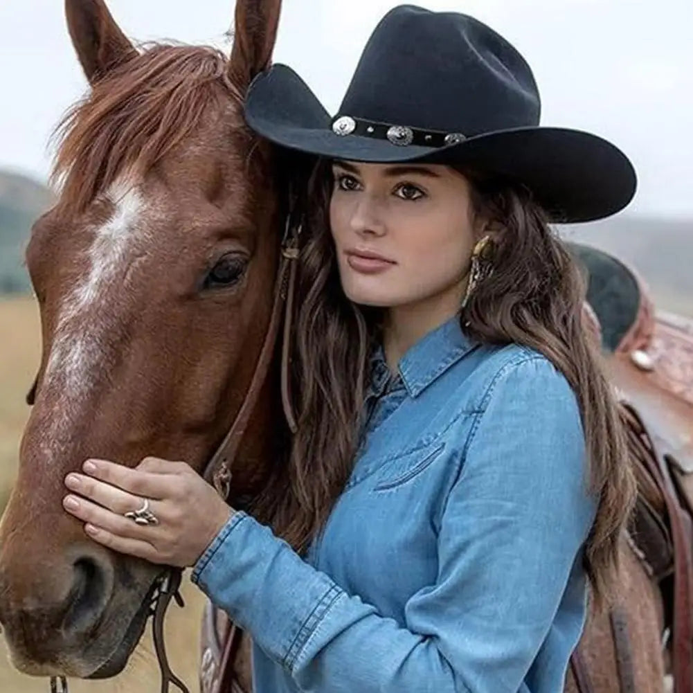 Chapeau de cowboy vintage noir, accessoires de cowgirl, chapeau de cowgirl jazz à large bord, casquette pare-soleil, chapeau de fête pour les vacances ou le cosplay