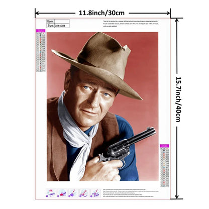 5D DIY Diamond Painting Cowboy John Wayne Full Round Diamond Mosaic Picture of Rhinestones Diamond Embroidery Home Decoration