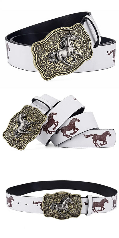 Ceinture de Cowboy pour femmes, ceinture à tête de cheval au galop Cool, ceinture imprimée de Style technique Y2K à la mode pour hommes