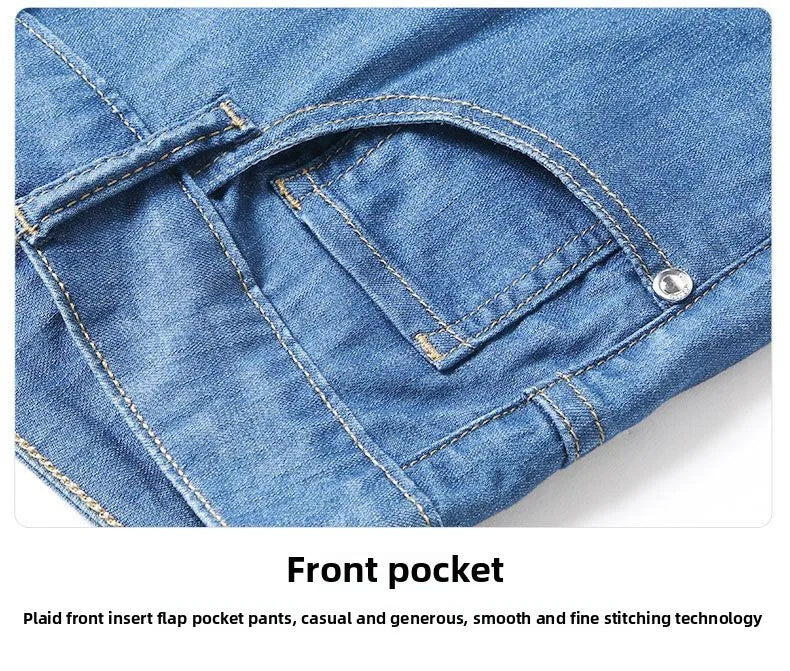 Summer Thin Men's Elastic Cotton Jeans Fashion Blue Comfortable Business Straight Casual Pants Brand Male Clothes Trousers jeans