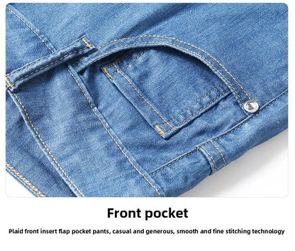 Summer Thin Men's Elastic Cotton Jeans Fashion Blue Comfortable Business Straight Casual Pants Brand Male Clothes Trousers jeans
