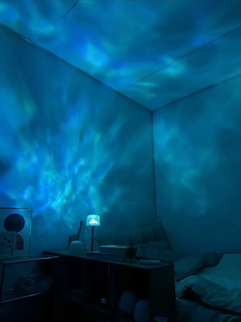 Lampe de chevet LED haute sur pied, effet vague d'eau, atmosphère romantique, cadeau pour couple, veilleuse de projection d'intérieur pour chambre à coucher