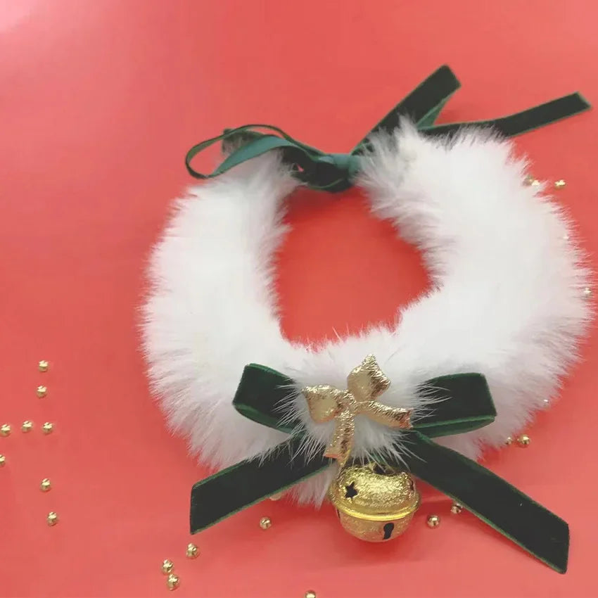Colliers de noël pour animaux de compagnie, chats et chiens, grands colliers de mariage rouges, cloches à nœud, en peluche, colliers du nouvel an, décorations faites à la main