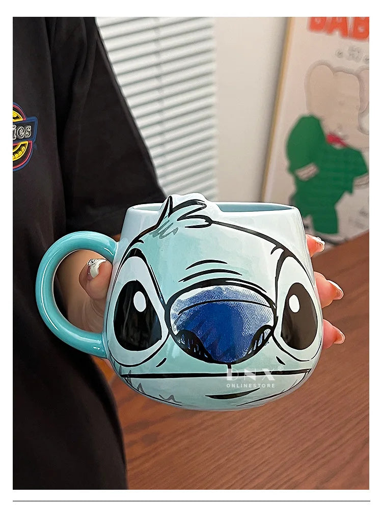 Anime Stitchou Fille Tendance Mignonne Motif Dessin Animé Créatif Couple Lait Boire Café Tasse Céramique Cadeaux d'Anniversaire