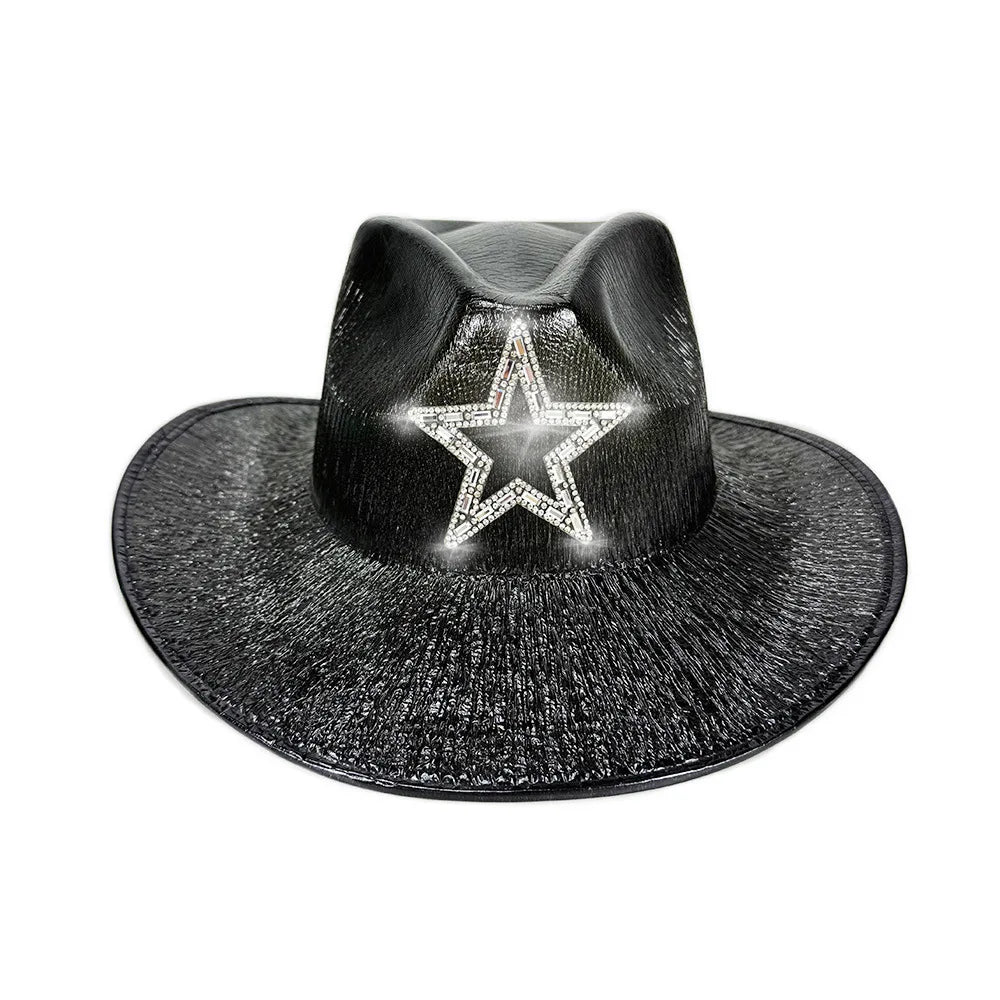 Chapeau de Cowboy occidental rose pour filles, chapeau de Cowgirl avec étoile en cristal Super brillant, chapeau melon pour mariage, carnaval, fête de Festival