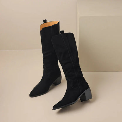 Bottes de Cowboy en Daim de Vache à Talons Hauts pour Femme, Style Vintage, Style Country Western, à la Mode, Automne Hiver