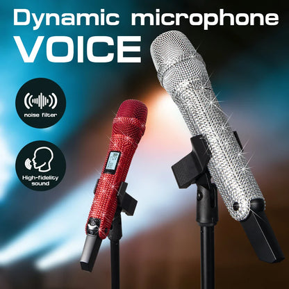 Microphone karaoké sans fil SKM9000, personnalisé incrusté de diamants, pour flux en direct, karaoké, scène brillante, essentiel