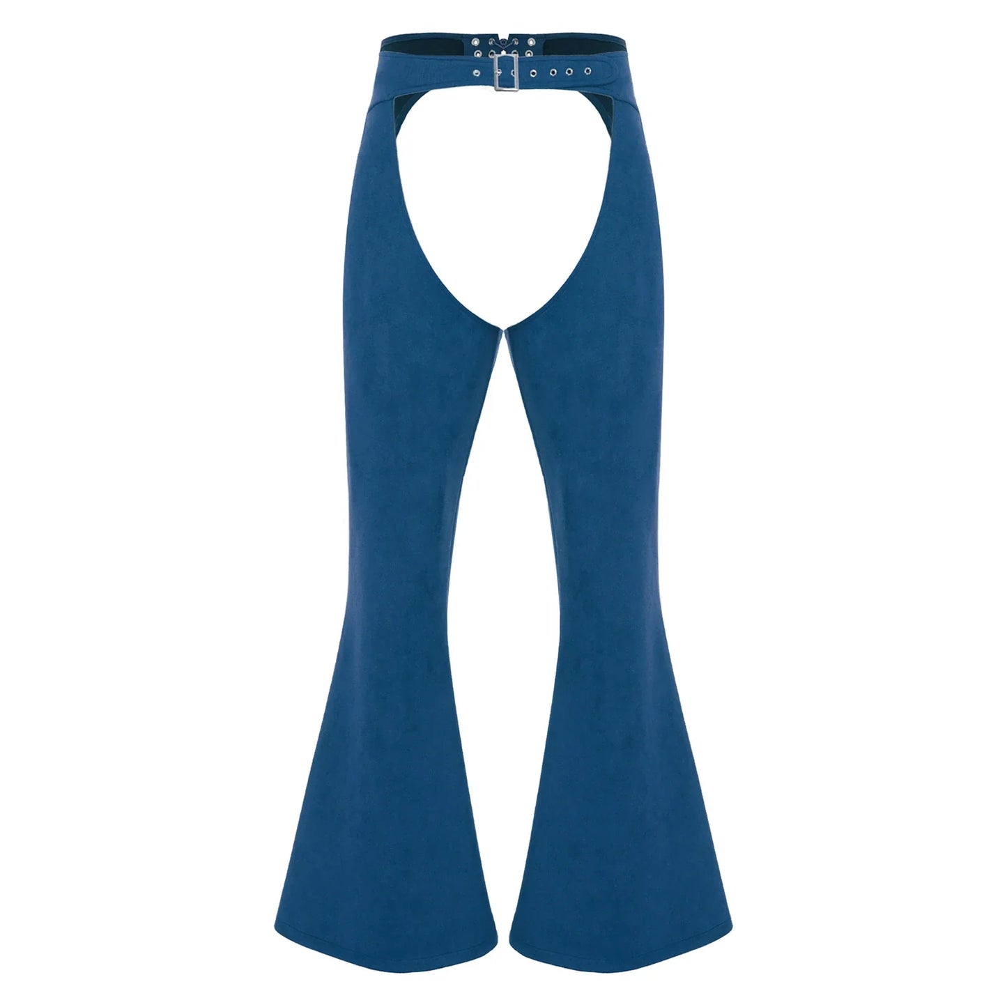 Womens Faux Suede Leather Cowboy Pants Vintage Adjustable Waist Hollow Out Bell Bottoms Biker Pants Riding Motorcycle Trousers