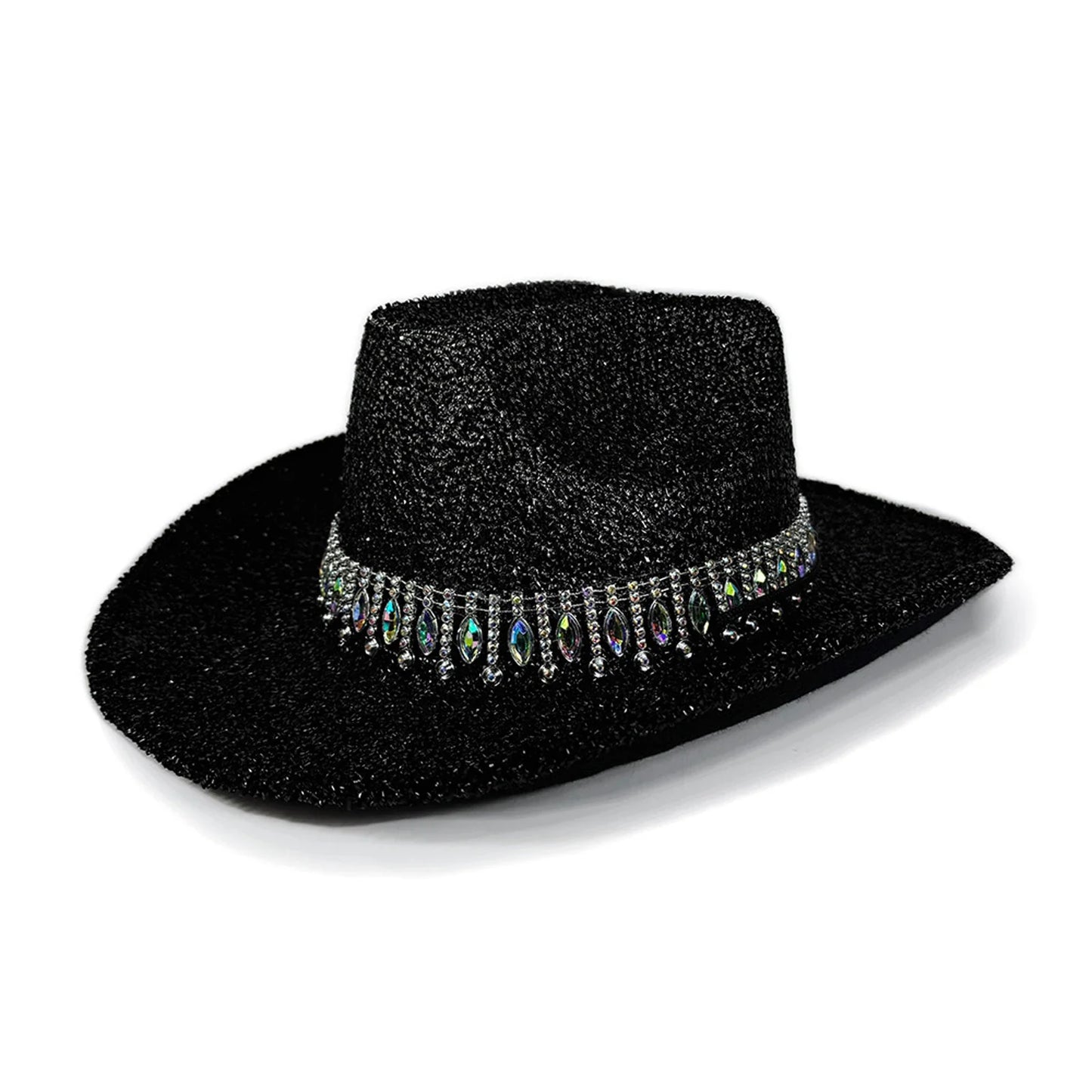 Chapeaux de Cowboy occidentaux classiques pour femmes et hommes, chapeau de soleil à strass scintillants, à large bord, pour Club Rave Party, Cowgirl Jazz, 2025