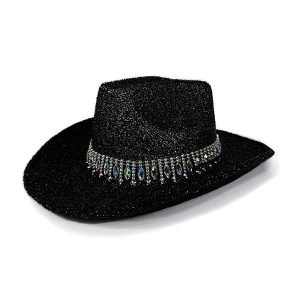 Chapeaux de Cowboy occidentaux classiques pour femmes et hommes, chapeau de soleil à strass scintillants, à large bord, pour Club Rave Party, Cowgirl Jazz, 2025