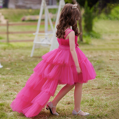 Formal evening gowns for children, elegant evening dresses for girls, with train, detachable princess dress