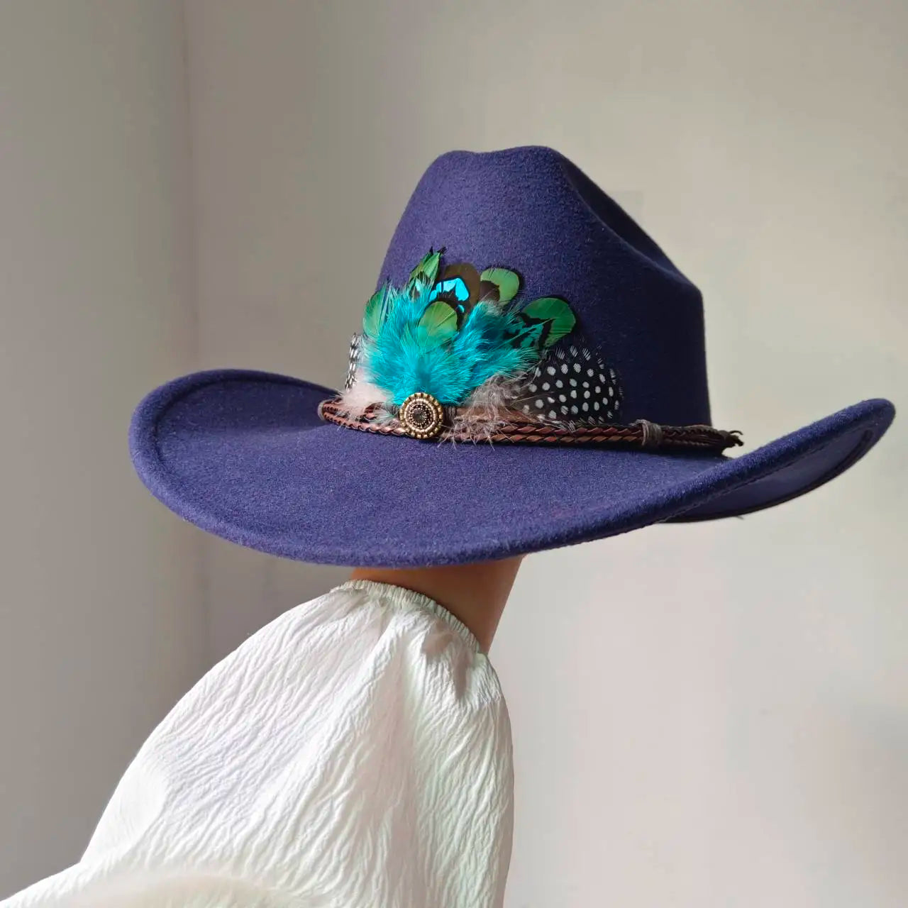 Chapeau de cowboy occidental à large bord pour homme, casquettes d'église Everche, Fascinateur vintage, chapeau de cowgirl jazz, zones bre, nouveau, 9cm