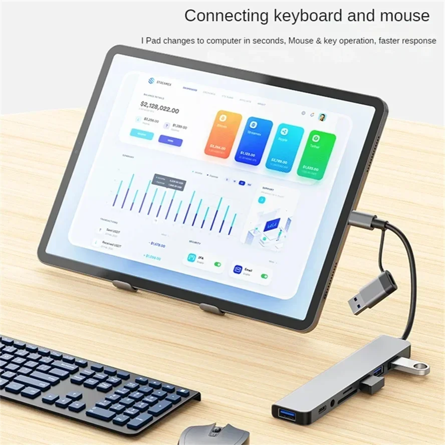 8 in 2 Docking Station USB Type C HUB with 3.5mm Audio Jack Adapter Micro SD Card Reader Laptop Tablet Phone Disk Converter