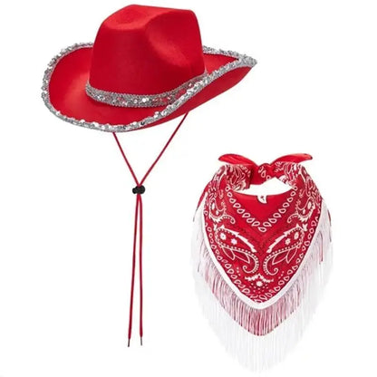 Ensemble chapeau écharpe Cowgirl 31BB, écharpe Cool pour Festival musique, fête costumée