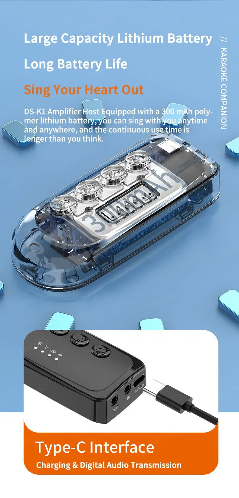 Wireless Karaoke Companion Bluetooth 5.3 Dynamic Microphone KTV DSP Mixer System 3.5MM AUX Type-C Amplifier Host For Speaker Car