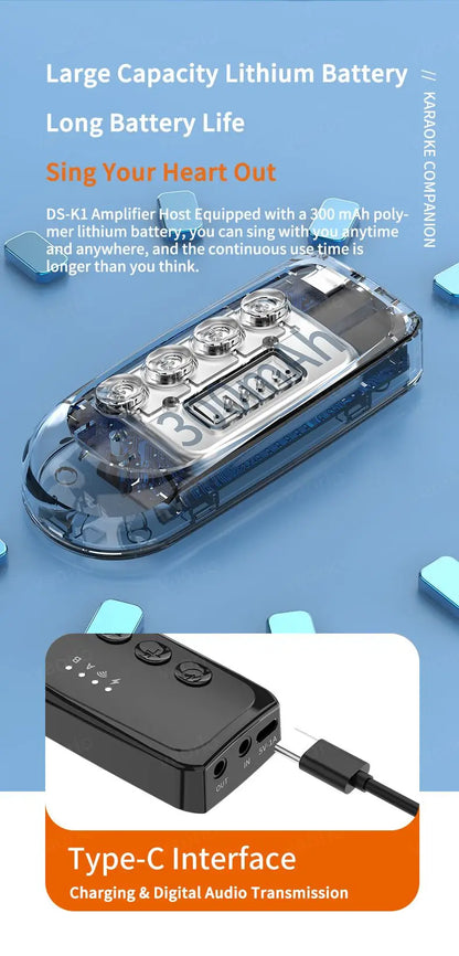 Wireless Karaoke Companion Bluetooth 5.3 Dynamic Microphone KTV DSP Mixer System 3.5MM AUX Type-C Amplifier Host For Speaker Car