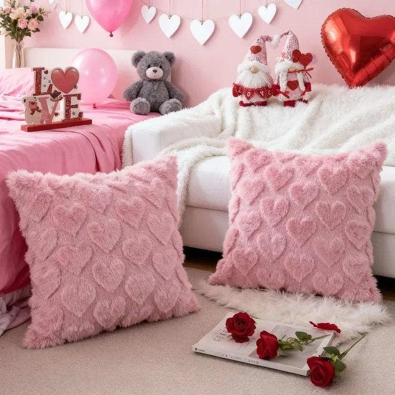 Housse de coussin en peluche pour la saint-valentin, avec coussin Jacquard brodé de cœur, pour décoration de canapé et de salon (oreiller non inclus)