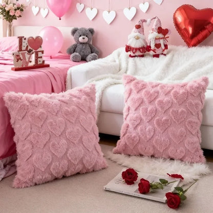 Housse de coussin en peluche pour la saint-valentin, avec coussin Jacquard brodé de cœur, pour décoration de canapé et de salon (oreiller non inclus)