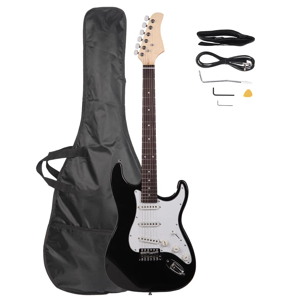 Guitare électrique à touche en palissandre noir/blanc