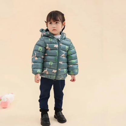 Enfants Garçons Bébé Vestes Légères à Capuche en Duvet Vêtements d'Extérieur Chauds Automne Enfants Filles Manteaux Imprimé Dinosaure Dessin Animé Vêtements Décontractés