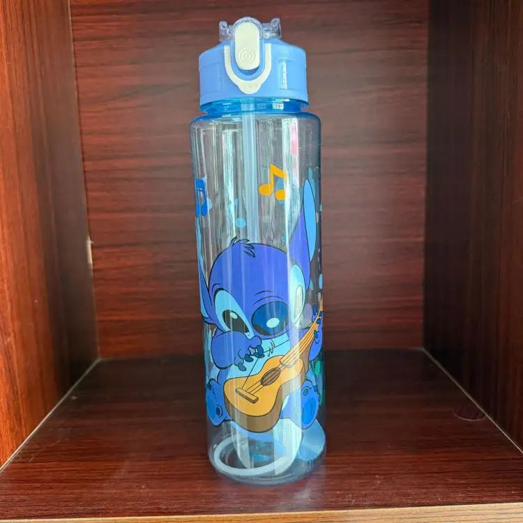 Stitch Large Plastic Tumbler With Lid Straw And Carry Cord Leakproof Lock Design For School Travel Sports Gift