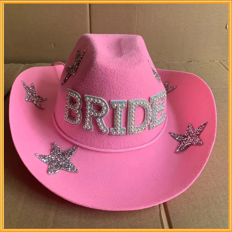 Chapeau de Cowboy blanc de mariée avec voile, perles et strass, chapeau de Cowgirl pour mariage, enterrement de vie de jeune fille, douche nuptiale, décoration, cadeau
