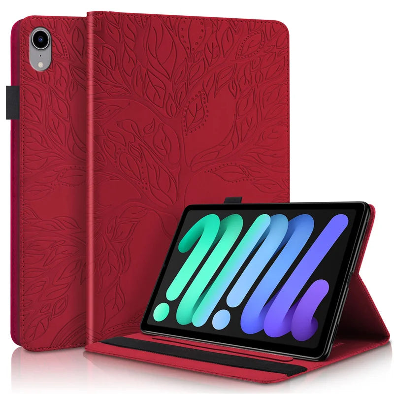 Coque for iPad Mini 7 Case 8.3" Embossed Tree PU Leather Flip Cover for Funda iPad Mini 2024 Mini 7th 6th Generation Case Cover