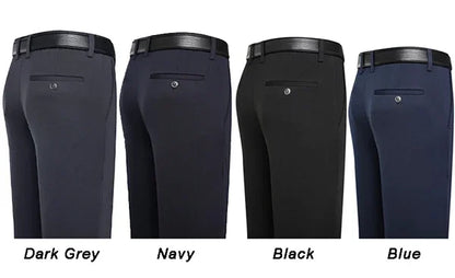 2024 Autumn Winter Men's Thick Warm Fleece Pants Plush Smart Casual Suit Pants Loose Straight Navy Blue Black Pants Trousers