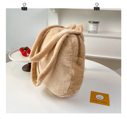 Plush Cartoon Chipmunk Squirrel  Large Capacity Shoulder Bag Sweet Versatile Cute Women's Bag Stitch Mobile Cosmetics Storage