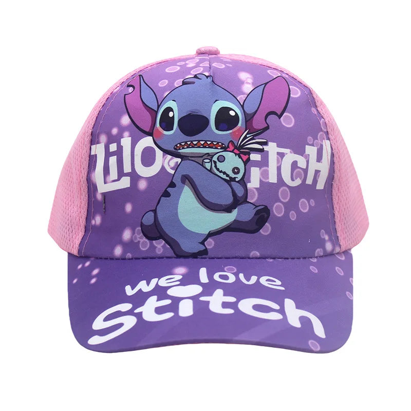 2025 new Stitch printed children's grid baseball cap, children's duckbill cap, outdoor travel sun hat