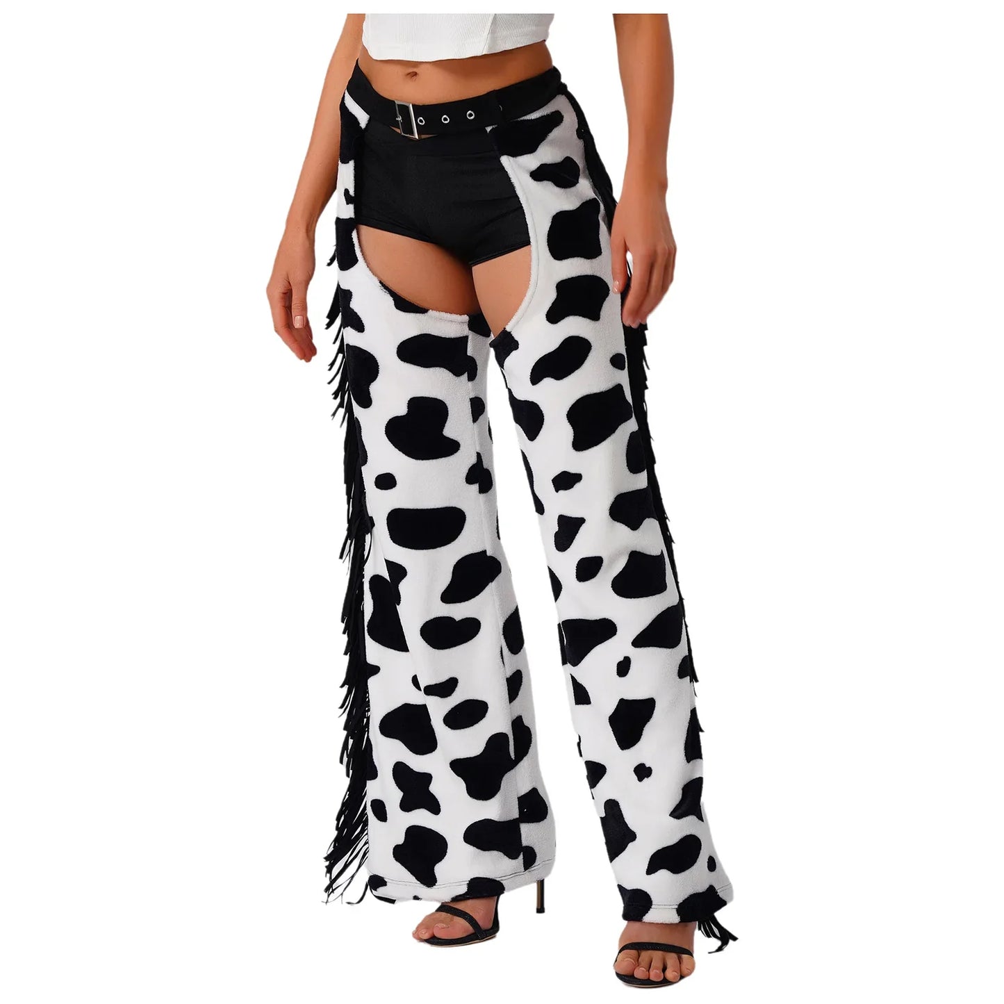 Pantalon élégant en flanelle pour femmes, entrejambe ouvert, pour vélo, équitation, Cowgirl occidentale, Chaps Hippie, Costume de danse Cosplay d'halloween