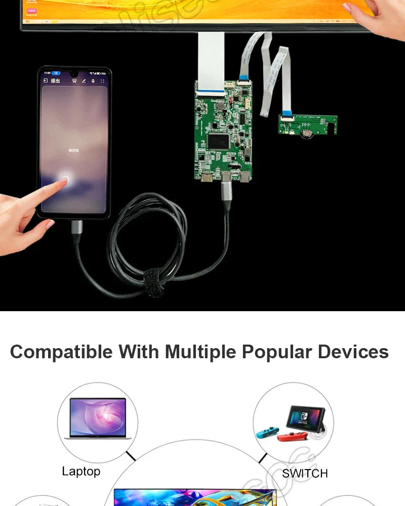 Wisecoco 14.5 Inch Stretched Bar LCD Display IPS 2560x720 2K Long Strip LCD Panel Capacitive Touchscreen USB-C Driver Board