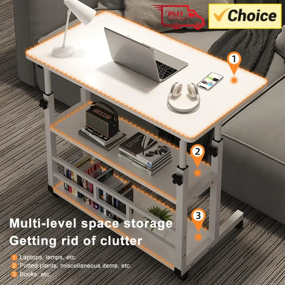 Table de chevet réglable en hauteur, rangement multicouche, roue pivotante, bureau de maison, ordinateur portable, bureau debout pour Table élévatrice à domicile