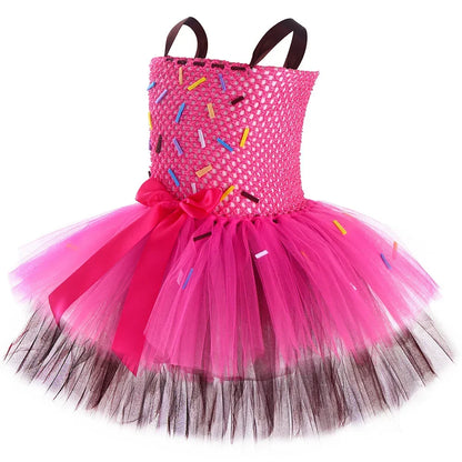 Déguisement de Beignet pour Enfants Robe Tutu Beignet au Chocolat Filles Robe de Princesse d'Anniversaire Fantaisie Vêtements d'Halloween et de Noël pour Enfants