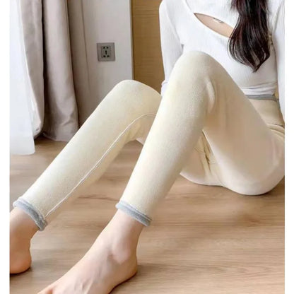 Hiver femmes Leggings solide chaud Leggings épaissir laine d'agneau taille haute polaire garder bout à bout haute extensible pantalon de marche poche