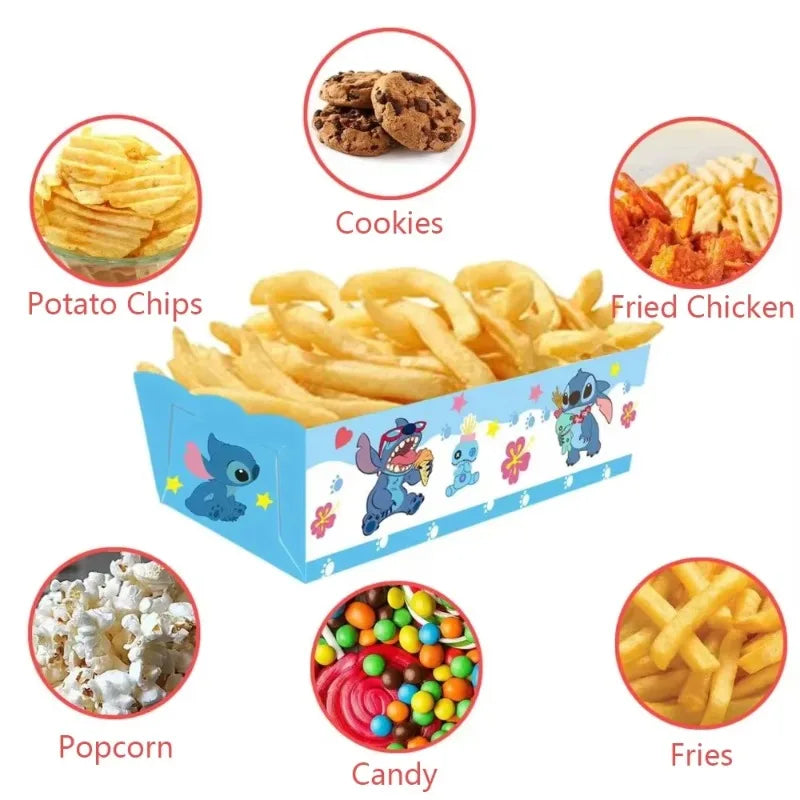 24Pcs/Set Lilo Stitch Party Snack Boxes Birthday Party Decoration French Fries Snack Candy Popcorn Food Holders Partys Supplies