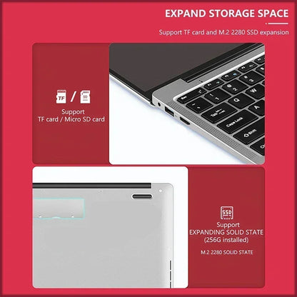 14.1" Student Laptop Intel Celeron N4000 128GB-1TB SSD  Win11 ProDual-Core Portable Notebook Lightweight Study PC Fast Shipping