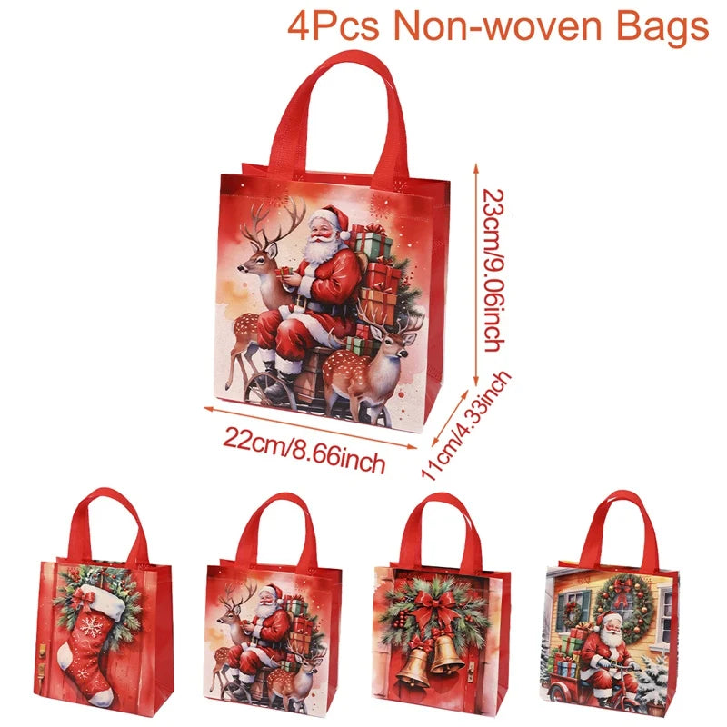4/8 pièces sac cadeau de noël Santa sac Non tissé décorations de noël pour la maison 2025 cadeaux de noël Navidad Noel sac d'emballage du nouvel an