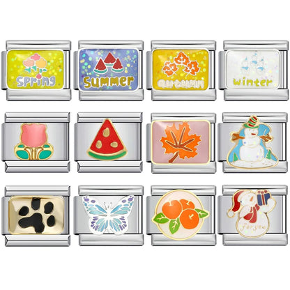 Y2k Colour Four Seasons Spring Summer Autumn Winter Italian Charms Link Fit 9mm Stainless Steel Bracelet Making DIY Jewelry
