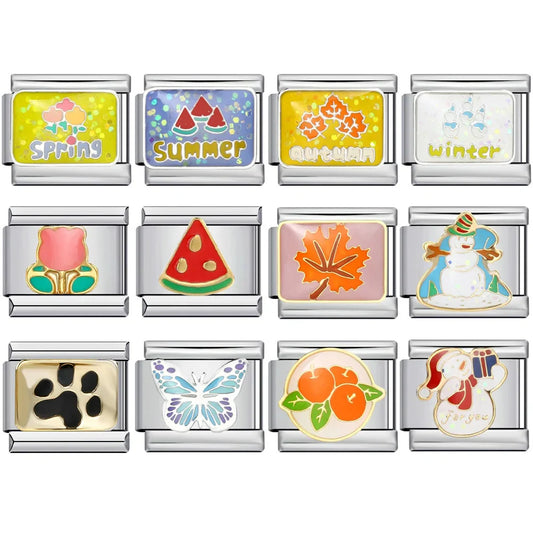 Y2k Colour Four Seasons Spring Summer Autumn Winter Italian Charms Link Fit 9mm Stainless Steel Bracelet Making DIY Jewelry