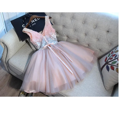 F2122 Customized Short Cocktail Party Dress Girl Graduation Robe 2025 Sweet Memory Colorful Sequined Mesh Tulle Prom Dresses