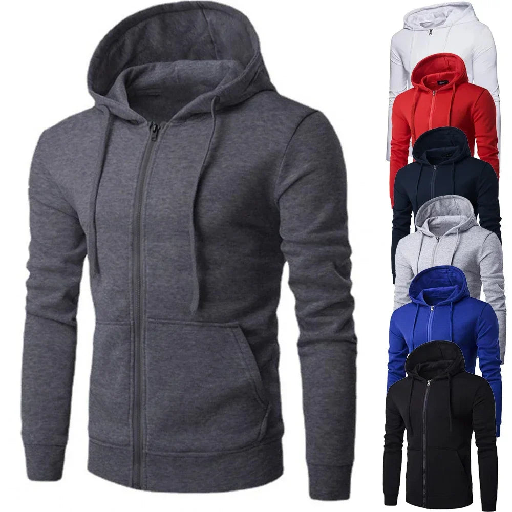 Popular autumn  men's sportswear long sleeved  jacket hooded sweatshirt zipper  closure hooded sweatshirt men's clothing