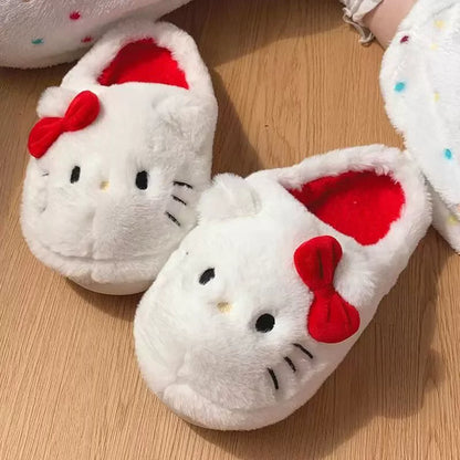 Sanrio Hello Kitty Plush Slippers Kawaii Keep Warm Anti-slip Autumn Female Winter Bedroom Student Child Cute Plush Slippers