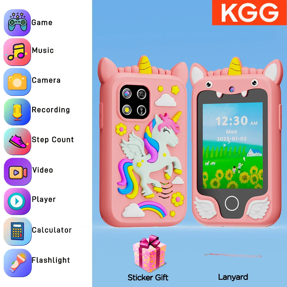 Téléphone intelligent pour enfants Filles Garçons Jouets Téléphone portable Double appareil photo Lecteur de musique 17 jeux Téléphone d'apprentissage pour tout-petits Cadeaux d'anniversaire