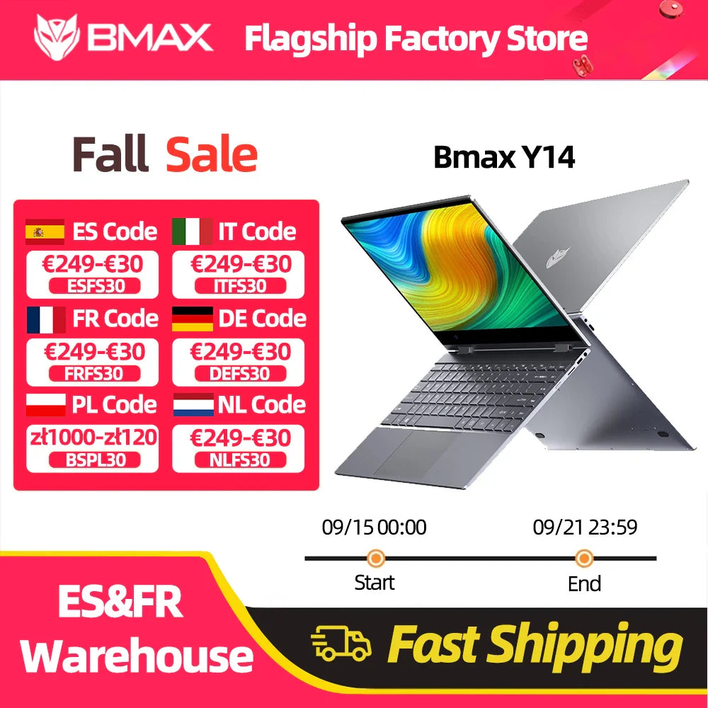 BMAX Y14 Laptop 14 inch Notebook Windows 11 16GB RAM LPDDR5 512GB SSD 1920*1080 IPS Intel N100 laptops Computer