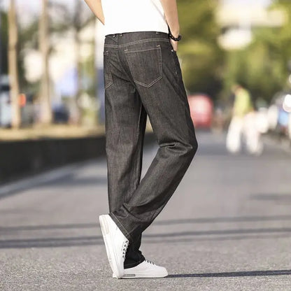 Summer Thin Men's Elastic Cotton Jeans Fashion Blue Comfortable Business Straight Casual Pants Brand Male Clothes Trousers jeans