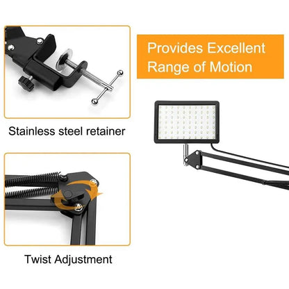 Lumière LED pour photographie, éclairage pour Selfie, éclairage de conférence, lampe de Studio Photo avec bras à ciseaux, pour Zoom, Streaming en direct sur YouTube